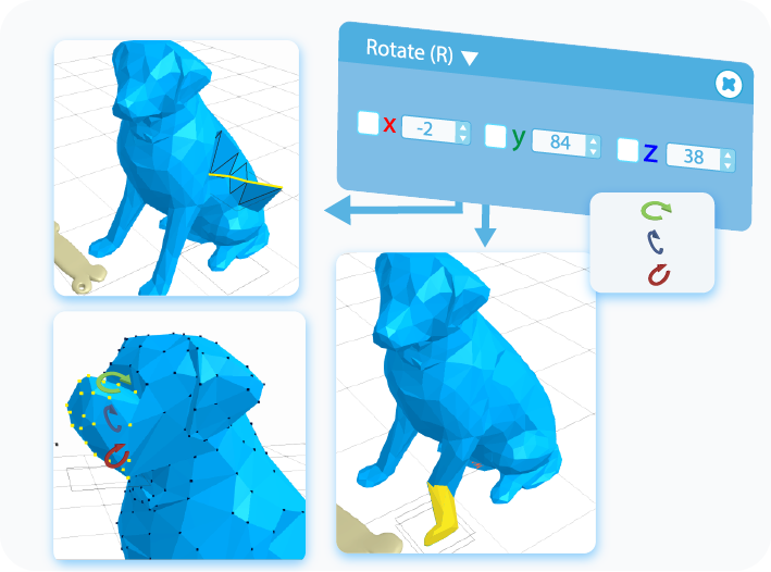 Rotate selected region by either dragging the gizmo or using text-boxes